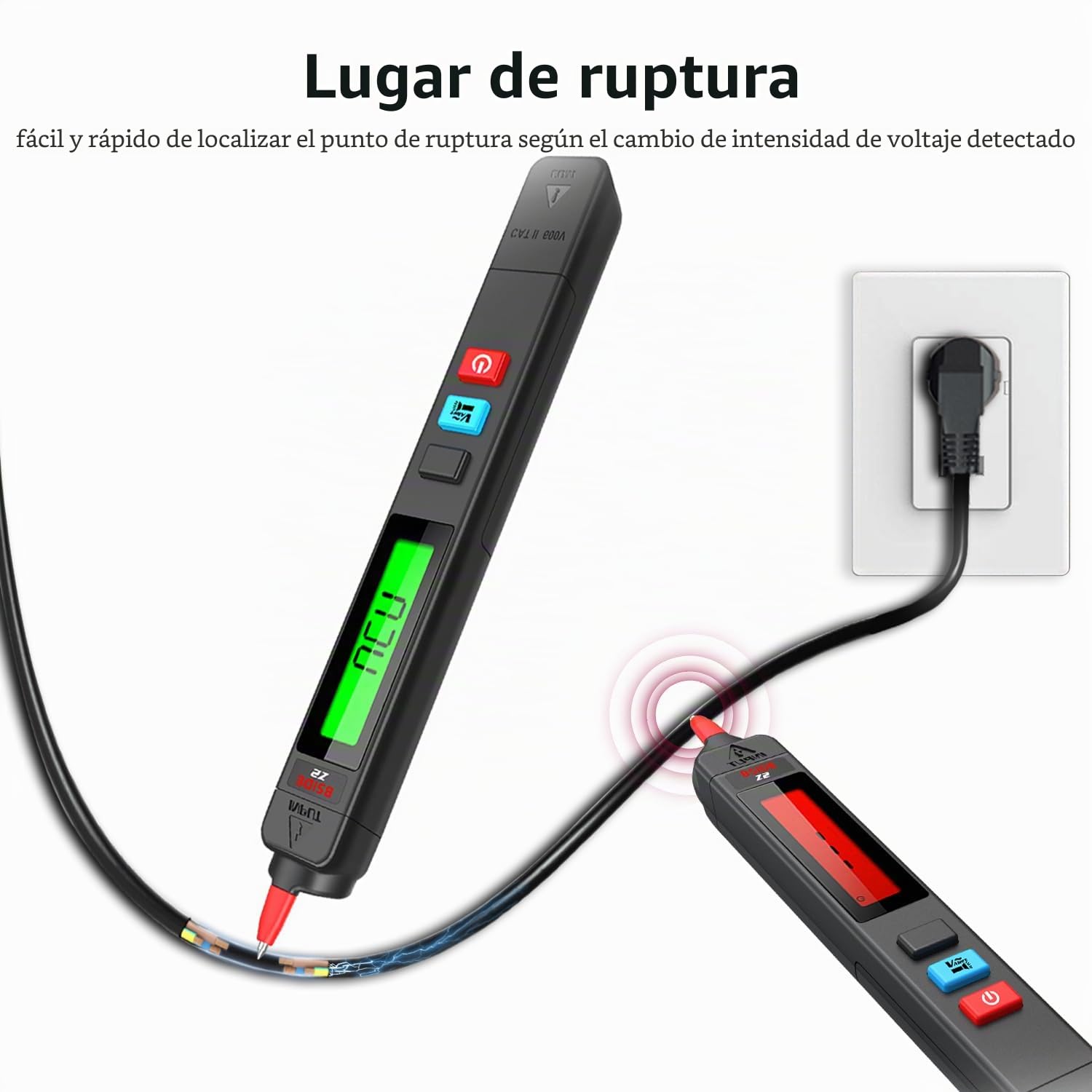 BSIDE Z2 Detector de Electricidad Sin Contacto Bolígrafo Probador de Voltaje AC 12-300V con Zumbador y Alarma Visual Medidor de Fugas Electricas Unipolar con Linterna y Batería para Casa