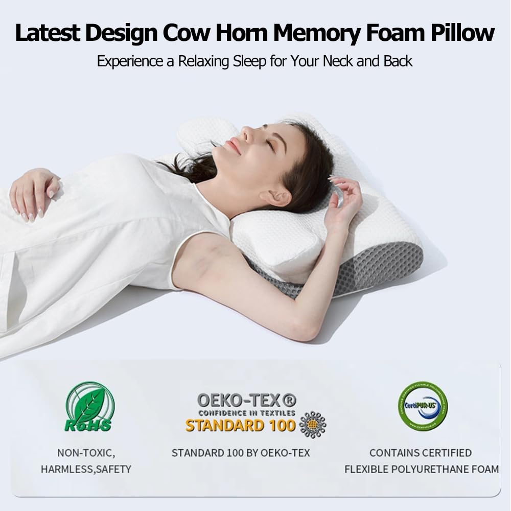 Cuscino cervicale ergonomico in memory foam, per alleviare il dolore al collo e alle spalle, cuscino ortopedico per il collo con copertura lavabile per chi dorme su fianco, schiena, stomaco