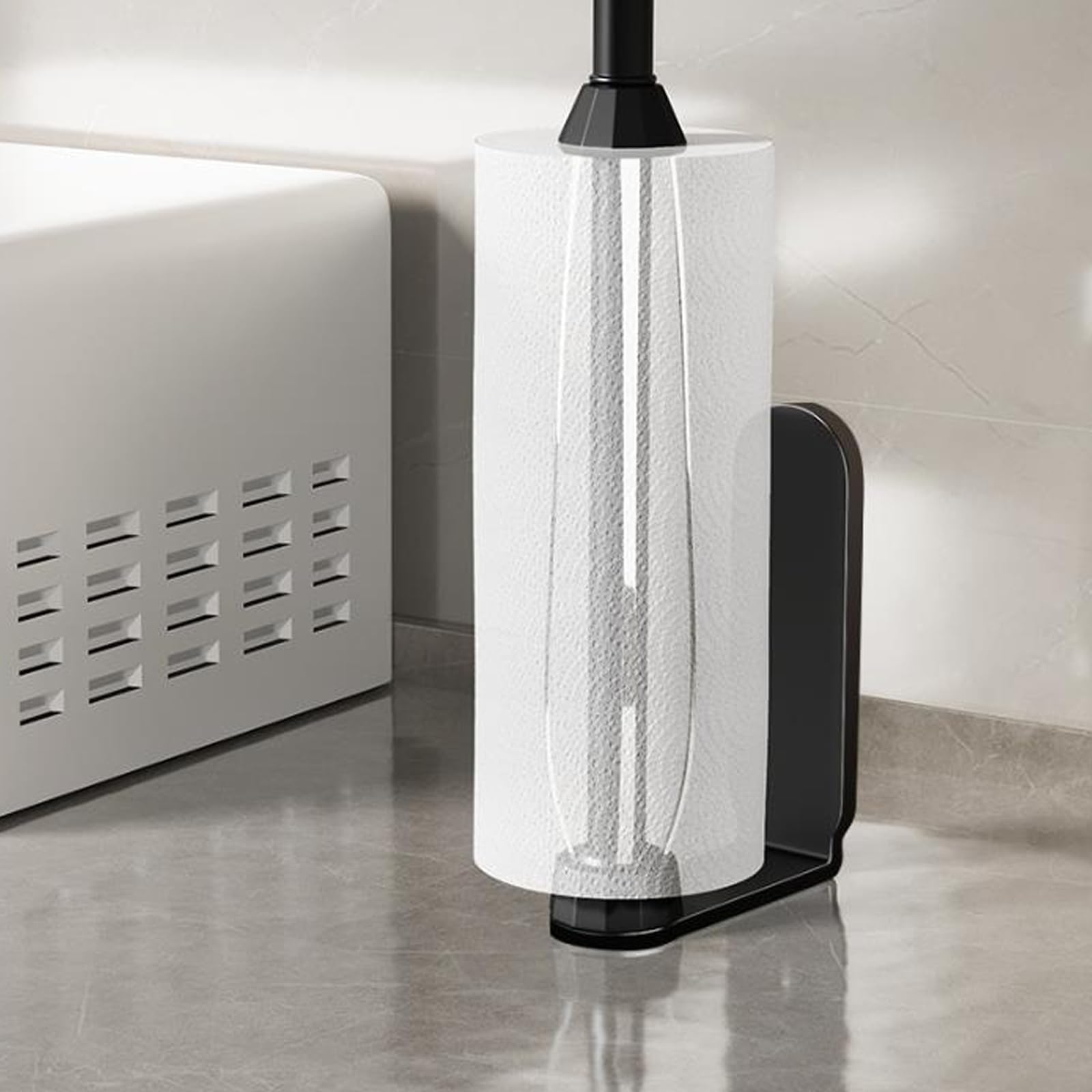 Porta Rotolo Da Cucina In Acciaio Inox – Da Parete Con Doppia Installazione (Vite O Adesivo) – 30,3×10,2 Cm – Nero
