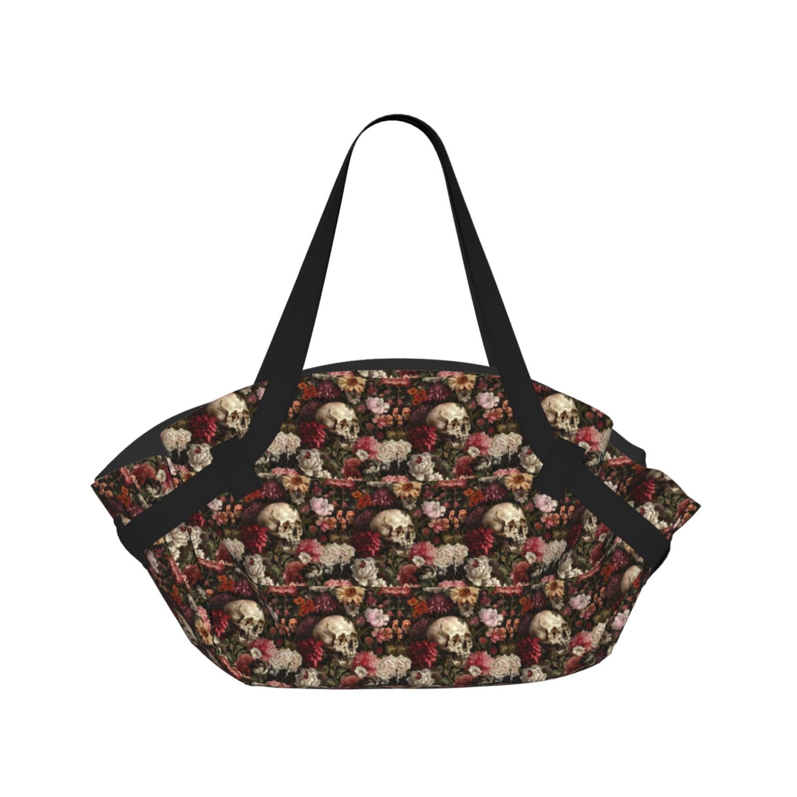 UVBDF Floral Skull 2-in-1 Camping Blanket Tote, Waterproof Stylish Printed Outdoor Bag for Beach Park and Picnic