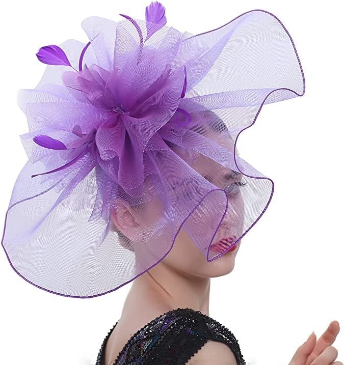 Sinamay Fascinator Hat Floral Feather Pillbox Derby Hats for Women Wedding Tea Party with Headband Clip - Image 2