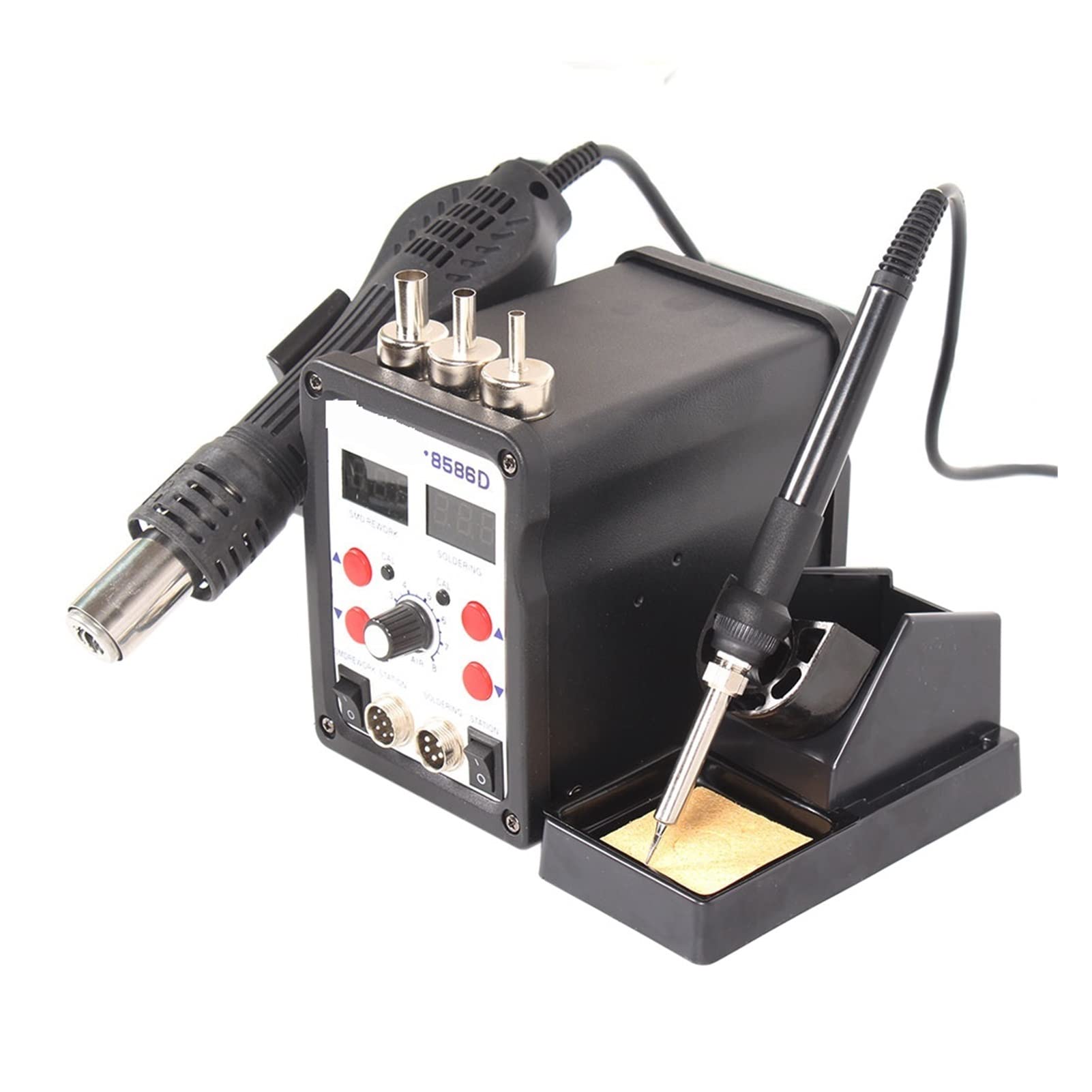 Stacja lutownicza, 2 w 1 SMD Stacja lutownicza lutownicza pistolet gorącego powietrza 858 6D ESD BGA Narzędzie do lutowania przeróbki lutowniczej,Wygodna, dokładna i stabilna(SET-4)