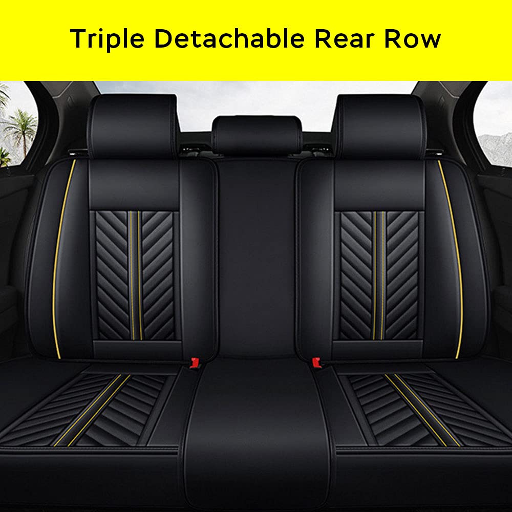 Housse Siege Voiture Universel pour Renault 5 E-Tech 2024 2025, Cuir PU Imperméable Respirant，Airbags Amis，Remplissage Épaissi, 5 Sièges(Black Yellow)