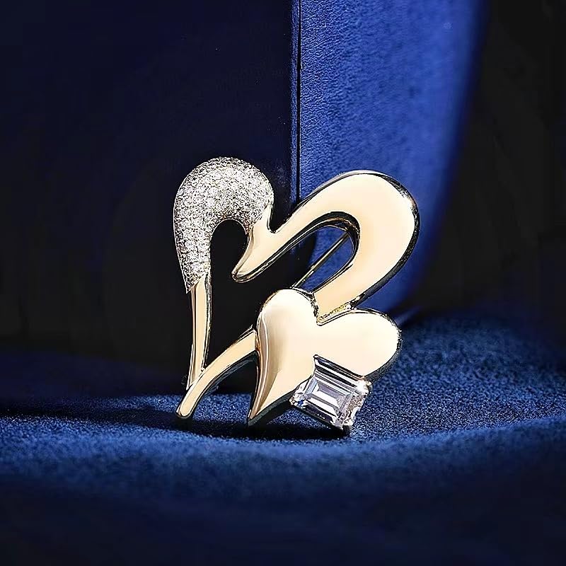 Image of Heart Gold Brooch Pins Rhinestone Crystal Lapel Pin Brooches for Women Girl Fashion Jewelry Gift