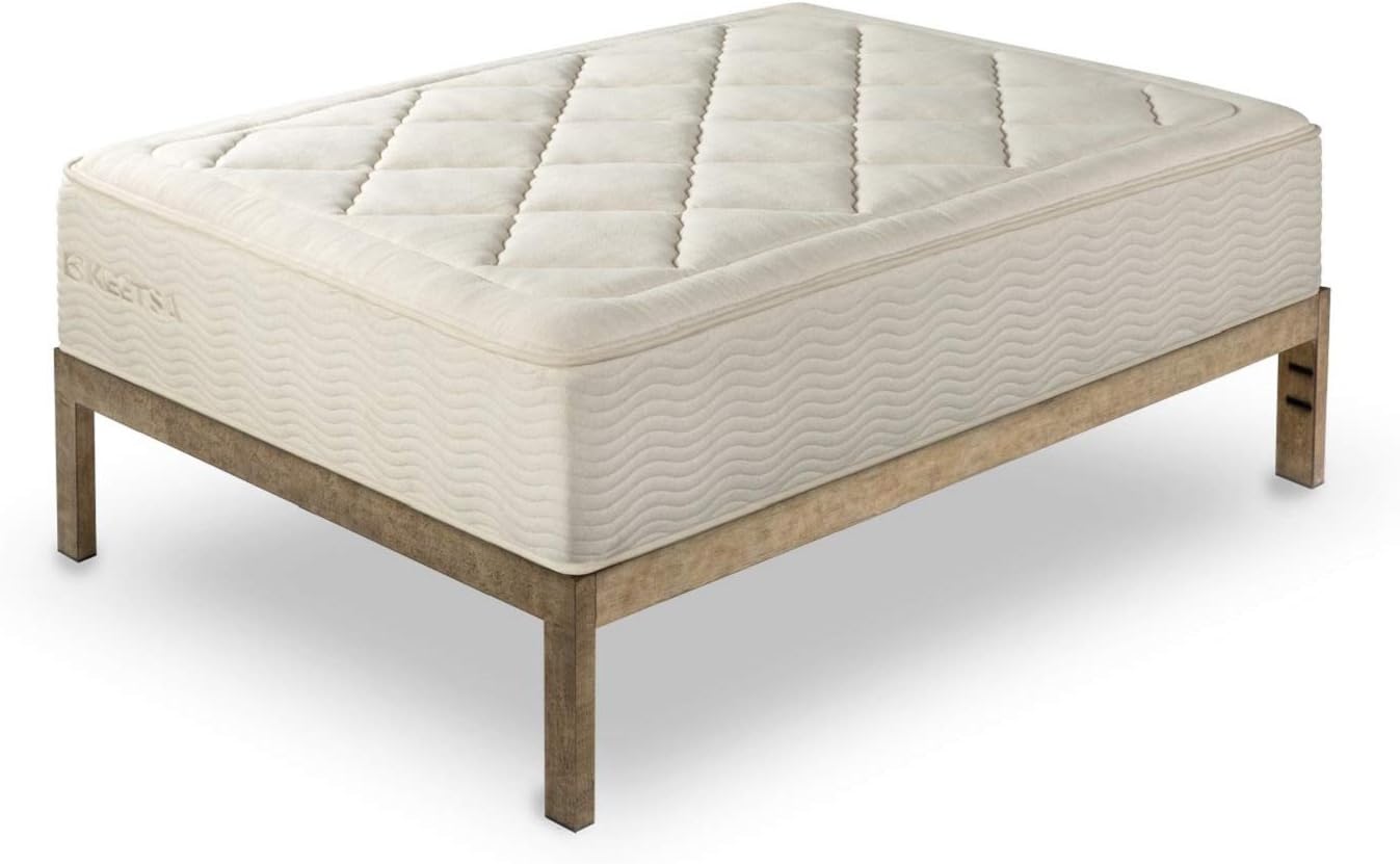 Keetsa Eco-Friendly Mattresses The Frame - Gold Brushed Steel Frame, 14 Inch Height Platform Metal Bed Frame/Mattress Foundation, no Boxspring Needed, Wooden Slat Support, Queen