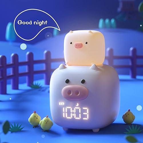 Miniatura 8 de LOYALHEARTDY Reloj despertador para niños lindo reloj despertador digital de dibujos animados para dormitorio reloj de noche con luz nocturna