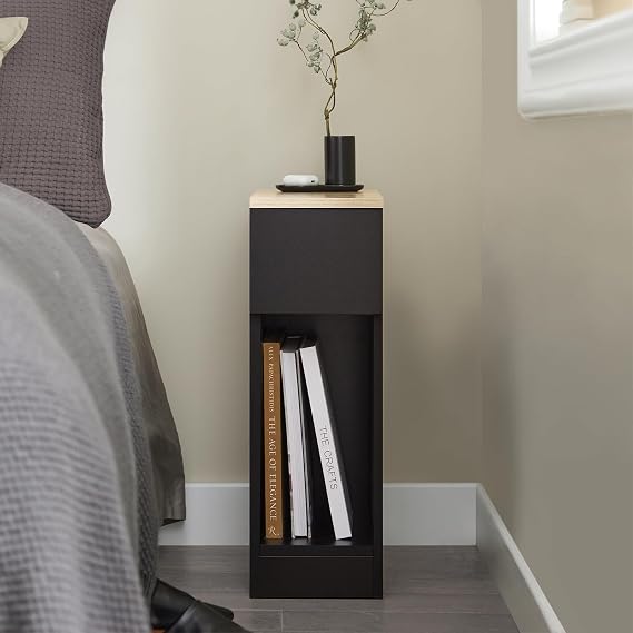 SoBuy Narrow Nightstand with Drawer | Slim Bedside Tables with Drawers Suitable for Small Space, Small Side Tables Bedroom for Easy Assemble (Black)