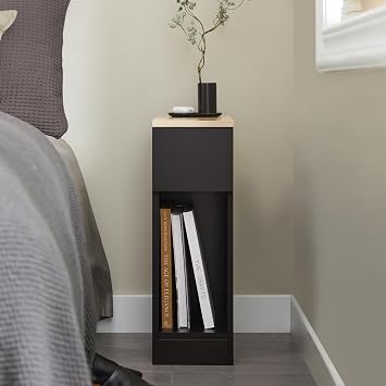 SoBuy Narrow Nightstand with Drawer | Slim Bedside Tables with Drawers Suitable for Small Space, Small Side Tables Bedroom for Easy Assemble (Black)