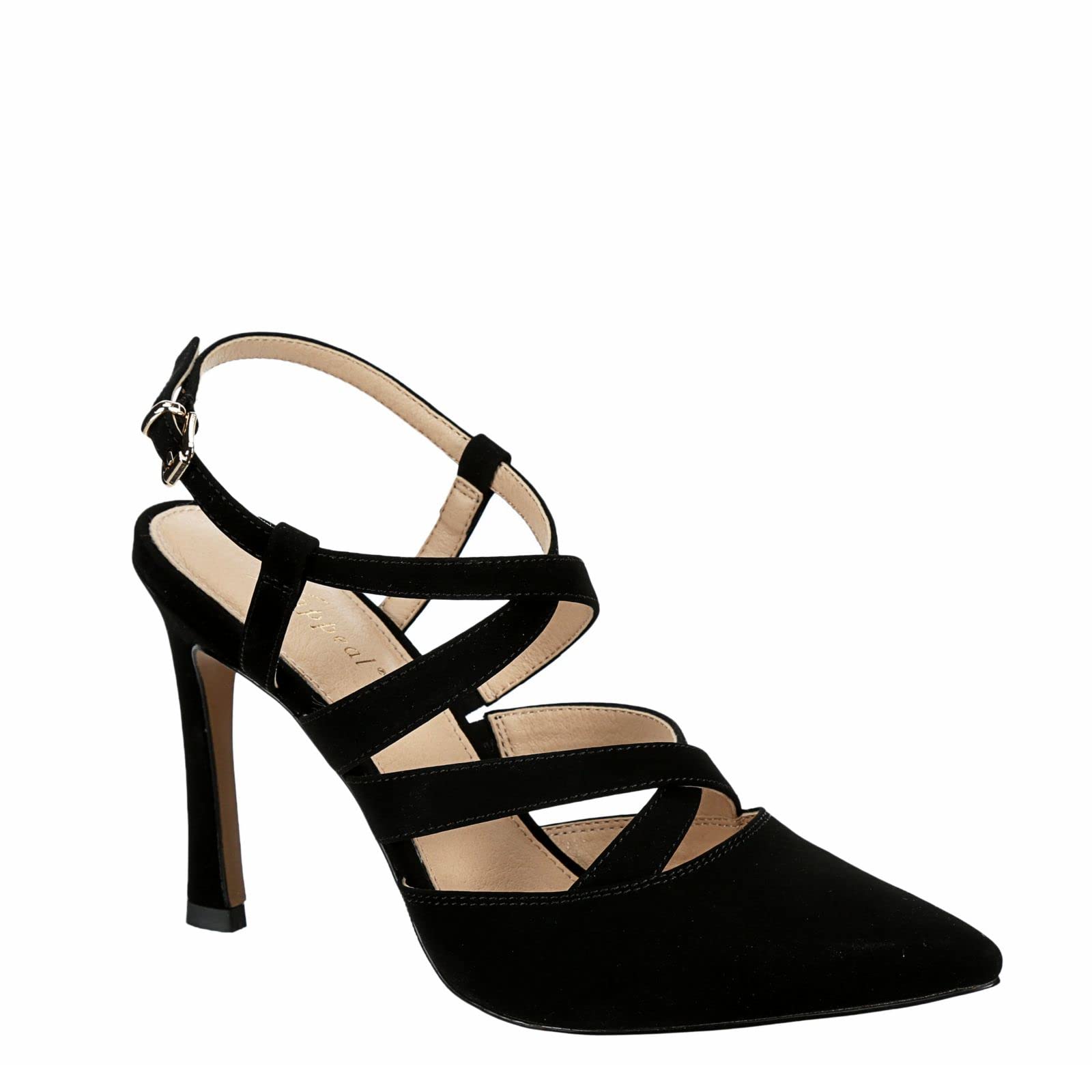 XAPPEAL Maren - Women's Mid High Heel Closed Toe Faux Suede Strappy Buckle Closure Pointed Pump