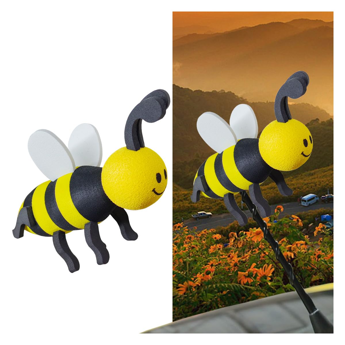 KITUREK Happy Bee Car Antenna Topper, Cute Automotive Antenna Ball, White