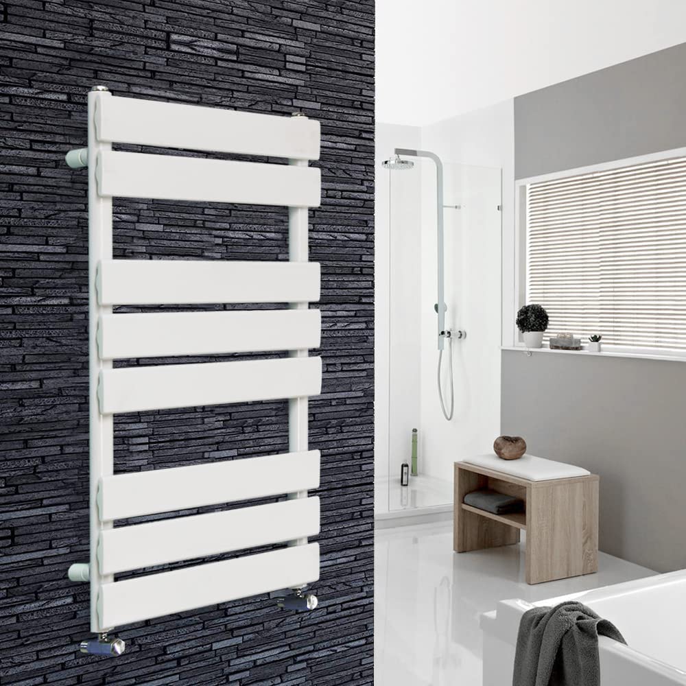 Warmehaus 68mm Pipe Diameter Flat Panel Heated Towel Rail Radiator Ladder Rad 800 x 450mm Bathroom Central Heating White