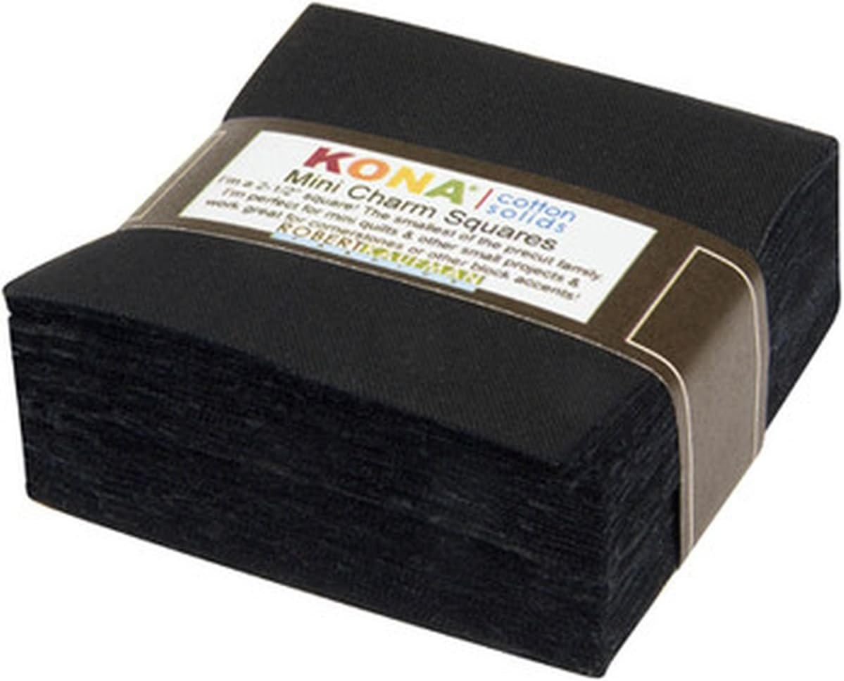 Black Kona Solids Mini Charm Pack; 84 100% Cotton 2.5" Precut Fabric Quilt Squares