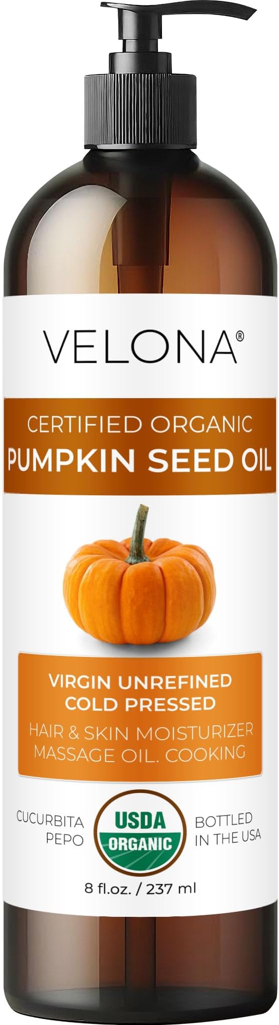 velona Pumpkin Seed Oil USDA Certified Organic - 8 fl oz | 100% Pure and Natural Carrier Oil | Unrefined, Cold Pressed