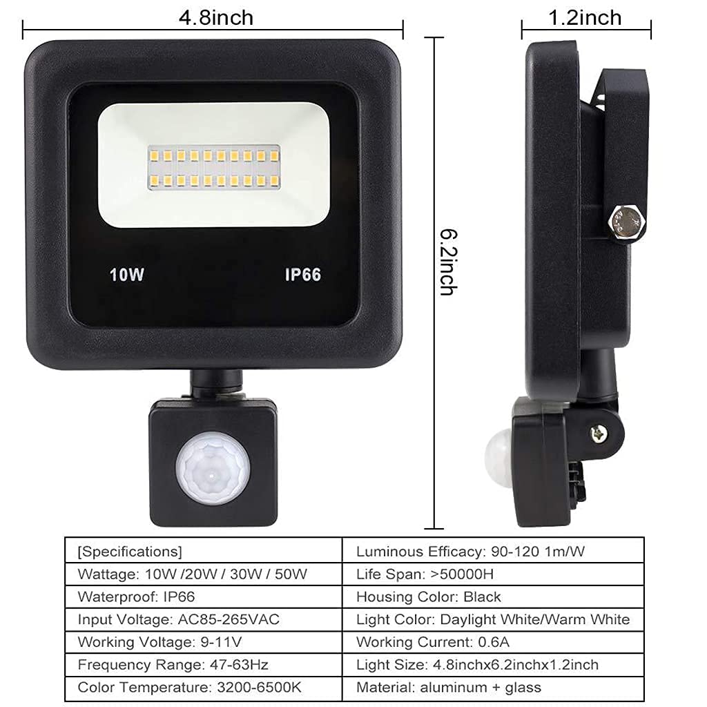 MU Illuminazione a Flood Spot Lighting 10W Led Illuminazione Di Inondazione, Luci Di Sicurezza Impermeabili Ip66 con Sensore Di Movimento, Sensore Pir ad Alta Potenza Luce Esterna, Lampada da Parete