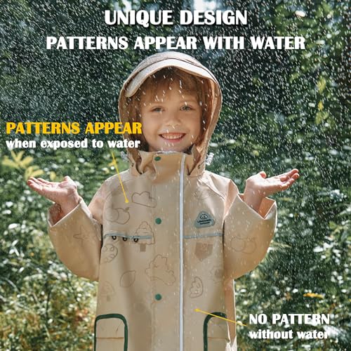 Image of Fewlby Kids Raincoat Toddler Poncho Windbreaker Waterproof Rain Jacket with Magical Water-Reactive Patterns for Boys Girls