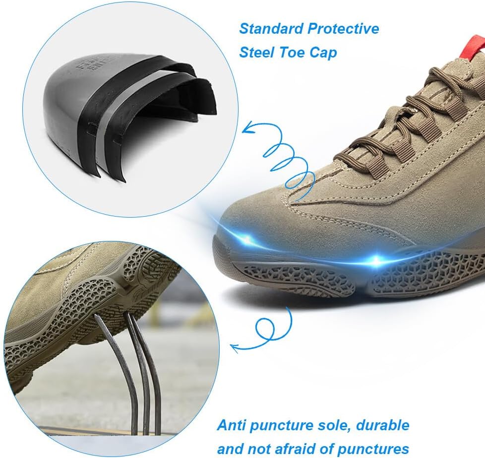 KUNWFNIX Steel Toe Sneakers for Men Women Lightweight Safety Shoes Comfortable Puncture Proof Slip On Composite Toe Work Shoes