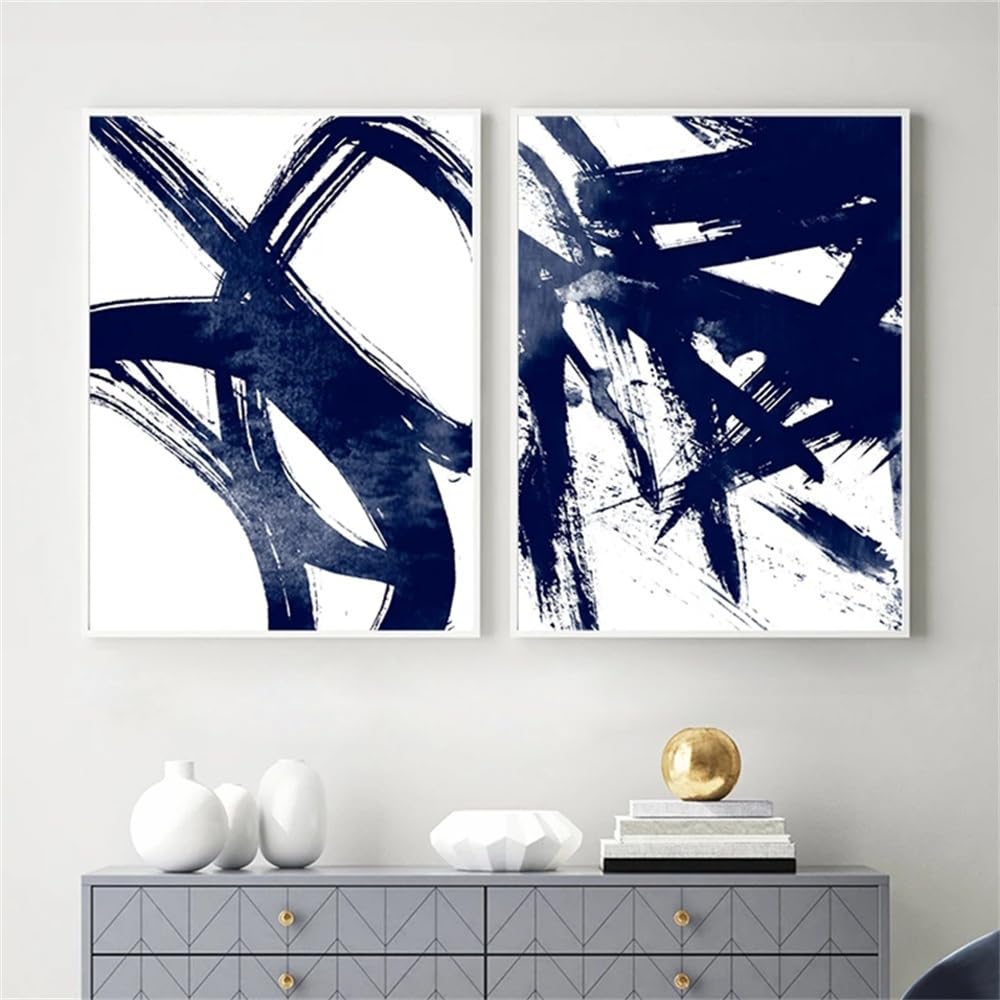 WBYZAC 2 Pieces Poster-Watercolor Navy Blue Painting Art Print Blue Abstract Canvas Poster Modern Minimalist Wall Pictures for LivingOffice Room Home Decor-60 * 70cm (No Frame)