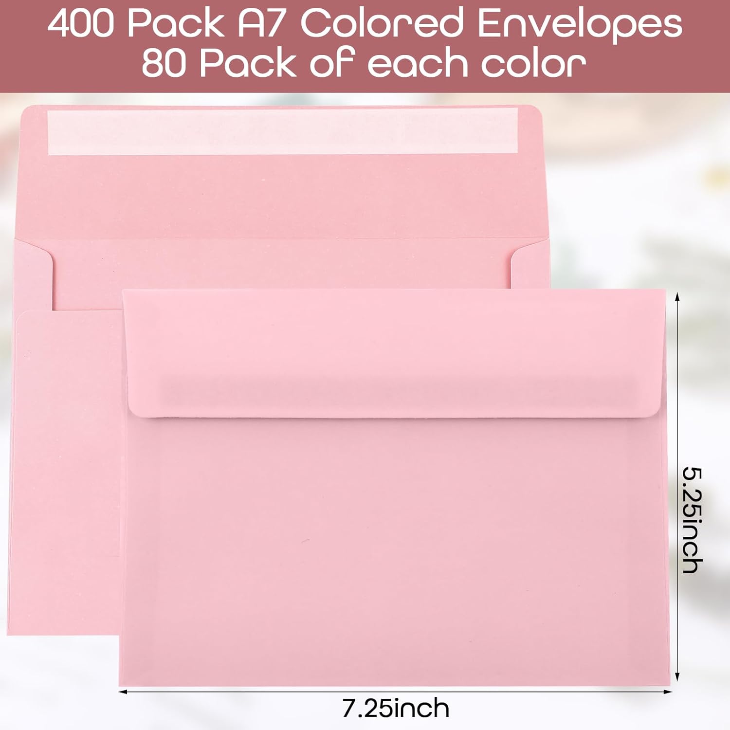 Zhanmai 400 Pack A7 Envelopes Bulk for Invitation 5 x 7 Self Adhesive Envelopes Gradient Colored for Gift Cards, Wedding, Greeting Letters, Mother's, Birthday Party 5.25 x 7.25 In, 120 GSM(Pink)