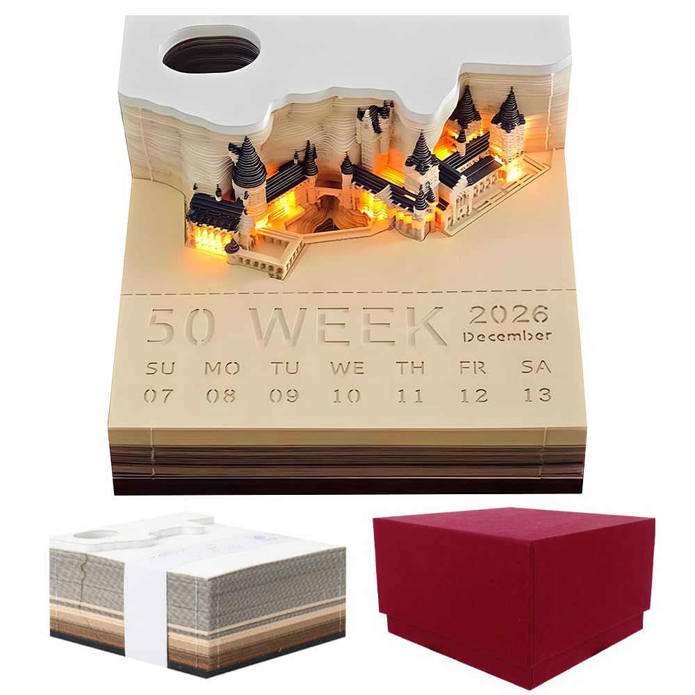 3D Magic Castle Kalender 2026 Mit LED | Tischkalender Mit Notizblock & Stifthalter