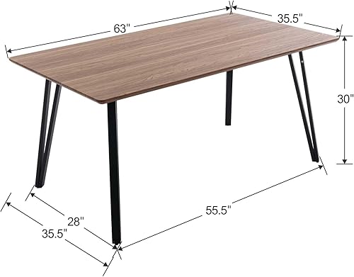 Miniatura 7 de Wahson Mesa de comedor de madera, mesa de comedor moderna de 63 pulgadas con patas de metal, para cocina, sala de estar, nogal
