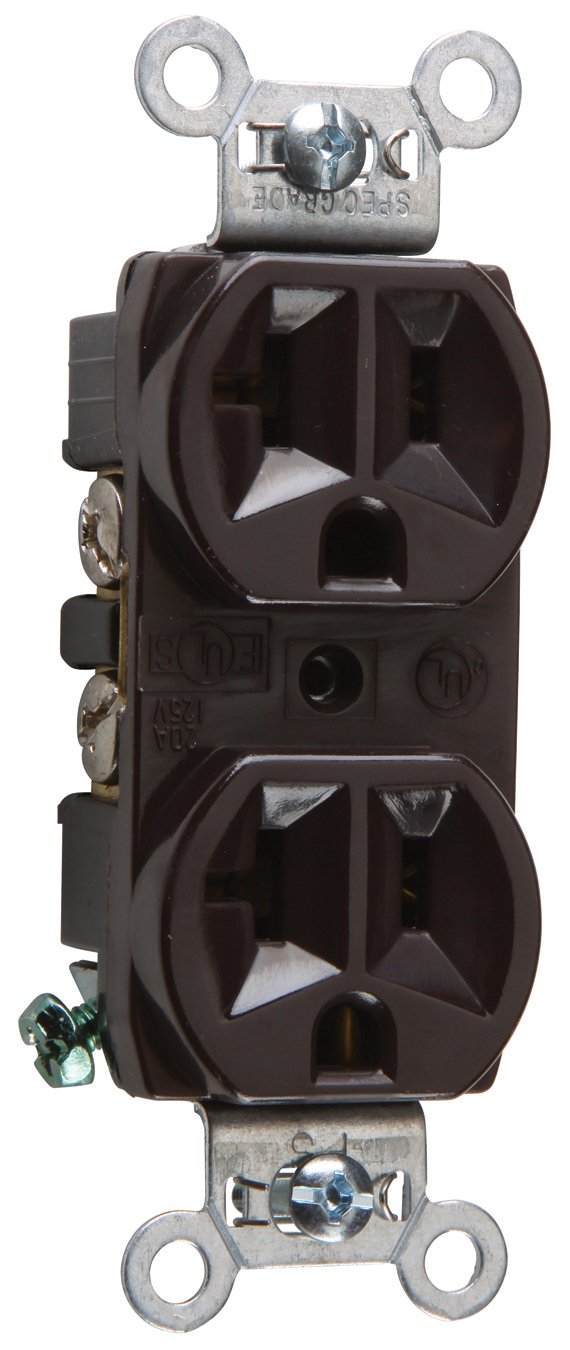Legrand Pass & Seymour CRB5262CC12 15 Amp Construction Specification Grade Duplex Receptacle Outlet, Back and Side Wire, Brown (1 Count)