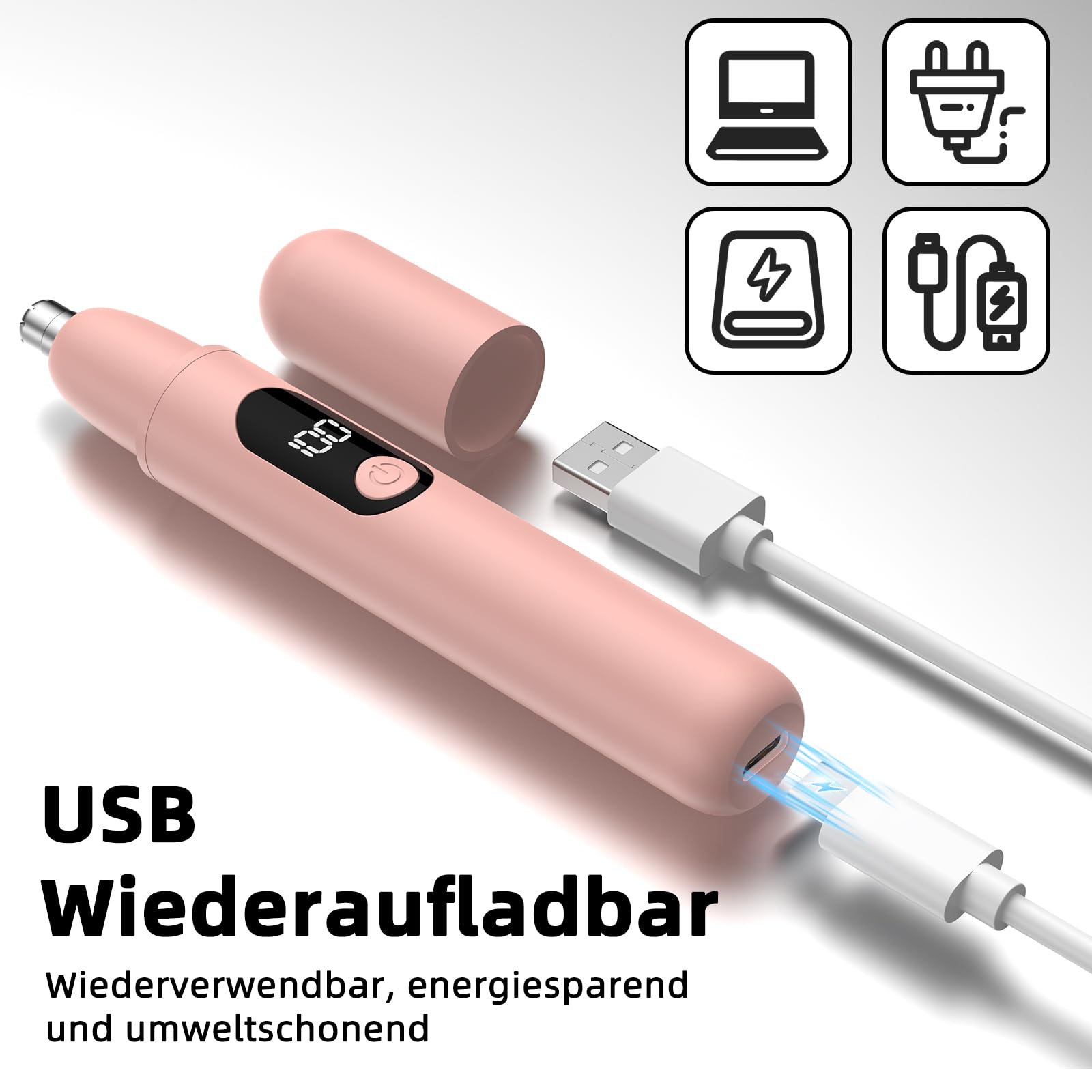 Nasenhaartrimmer, wiederaufladbare kabellose Ohr Augenbrauen Trimmen Werkzeug Dual-Edge-Klingen Rasierapparat einfache Reinigung mit Anzeigelampe für Mann Frau (Rosa)
