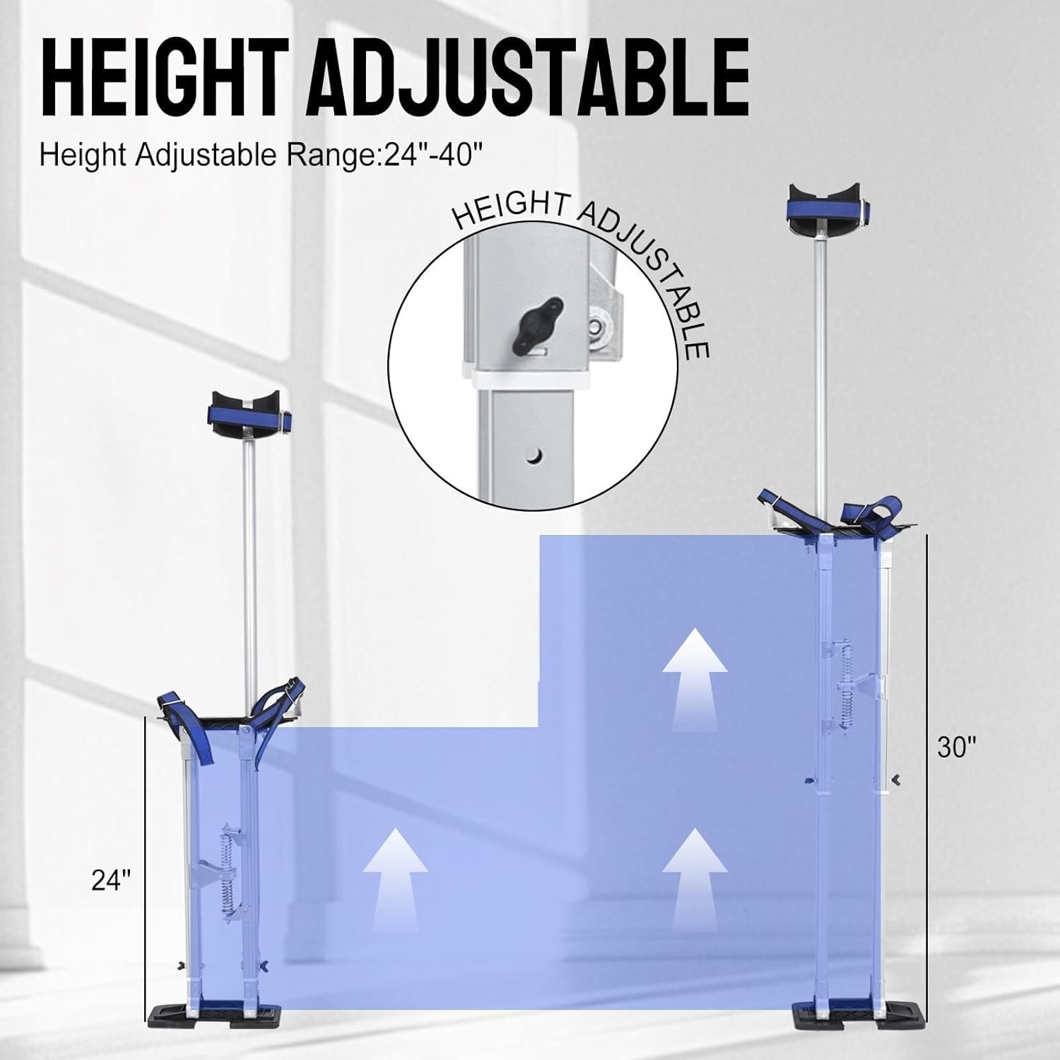36" 50" Black Drywall Stilts Aluminum Tool Stilt with Protective Knee Pads Portabl Adjustable for Painter Walking(Silver,24" 40")