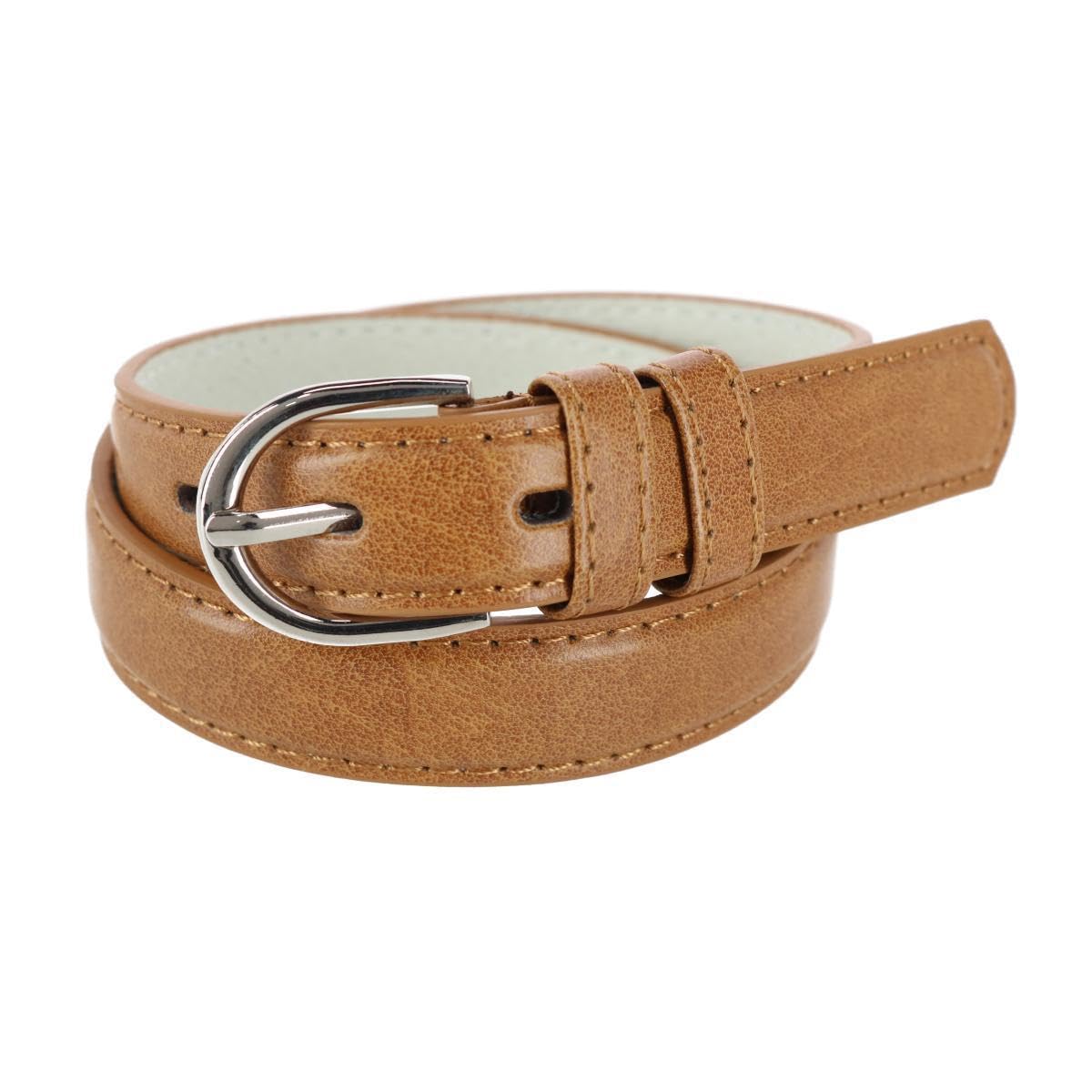 CTM Kid's Leather 25 mm Basic Dress Belt, Medium, Tan