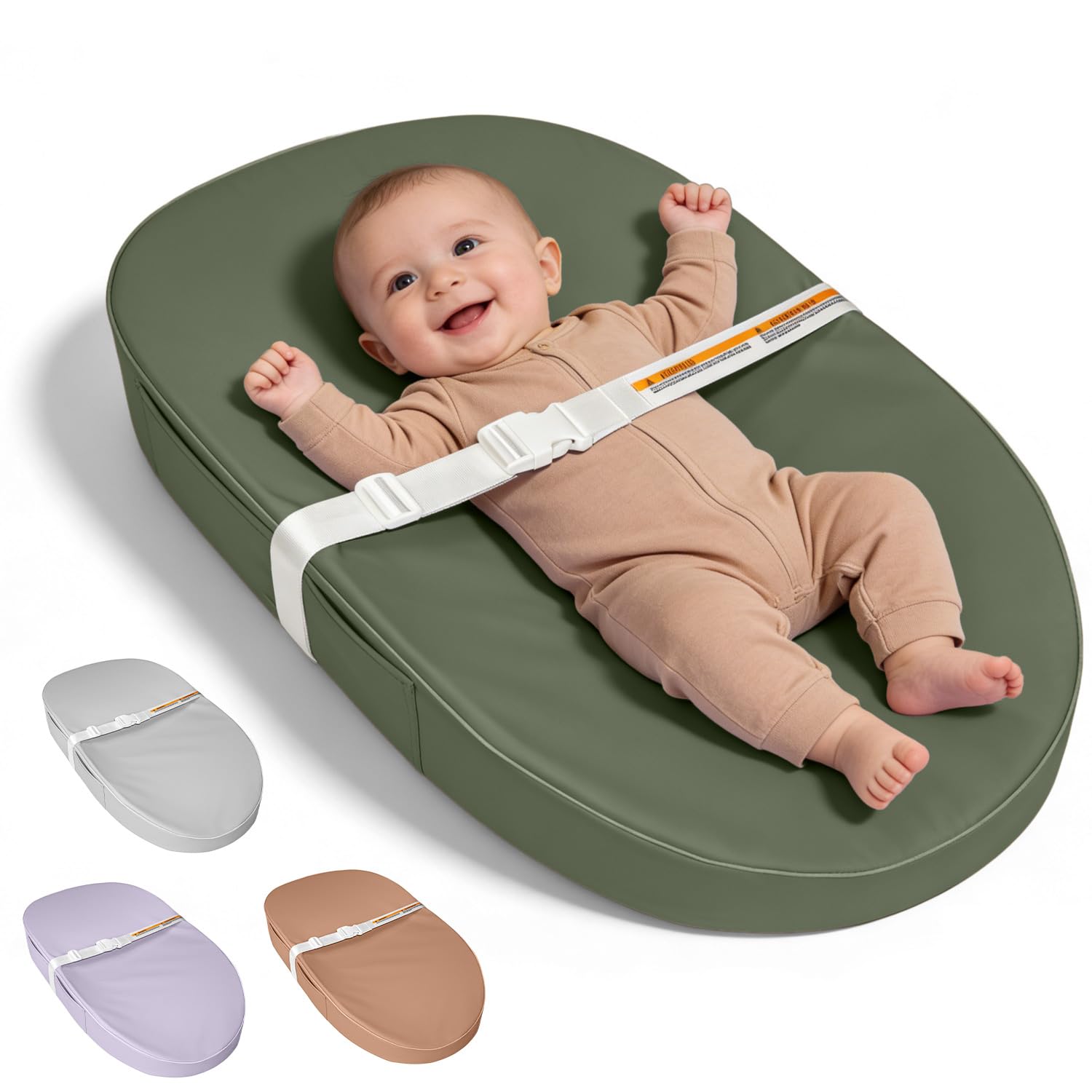 Baby Changing Pad, Waterproof Vegan Leather Wipeable Diaper Changing Pad with Safety Strap Non-Slip Changing Mat for Dresser & Table