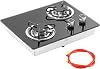 Gas Hob, 2 Burner RV Gas Stove Cooktop with Tempered Glass Panel Easy Clean Surface, Portable Built In Gas Cooker for Motorhome Caravan Camper Boat Kitchen Campervan Galley
