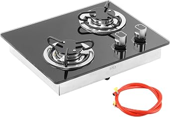 Gas Hob, 2-Burner Built-In Cooker and RV Stove with Tempered Glass Panel, Portable Cooking Top for Motorhome, Caravan, Campervan and Boat Galley Kitchen Installation