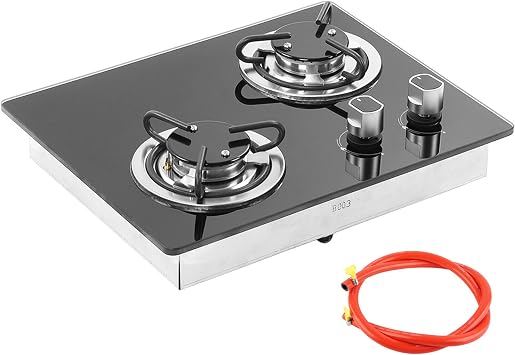 Gas Hob, 2 Burner RV Gas Stove Cooktop with Tempered Glass Panel Easy Clean Surface, Portable Built In Gas Cooker for Motorhome Caravan Camper Boat Kitchen Campervan Galley