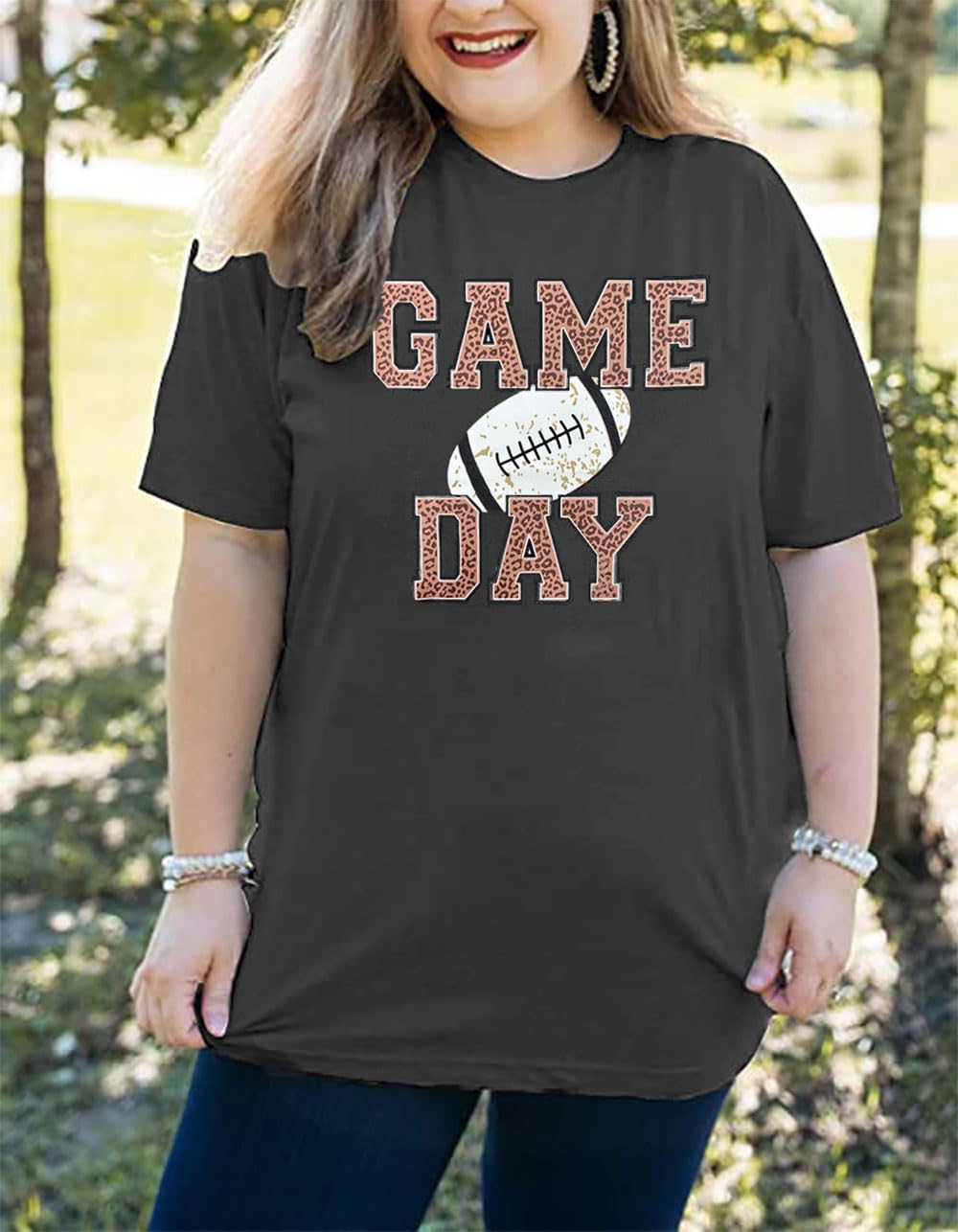 Plus Size Women Football Shirt Game Day Tshirt Football Mom Tops Tee Sports Season Short Sleeve Novelty Tops - Image 5
