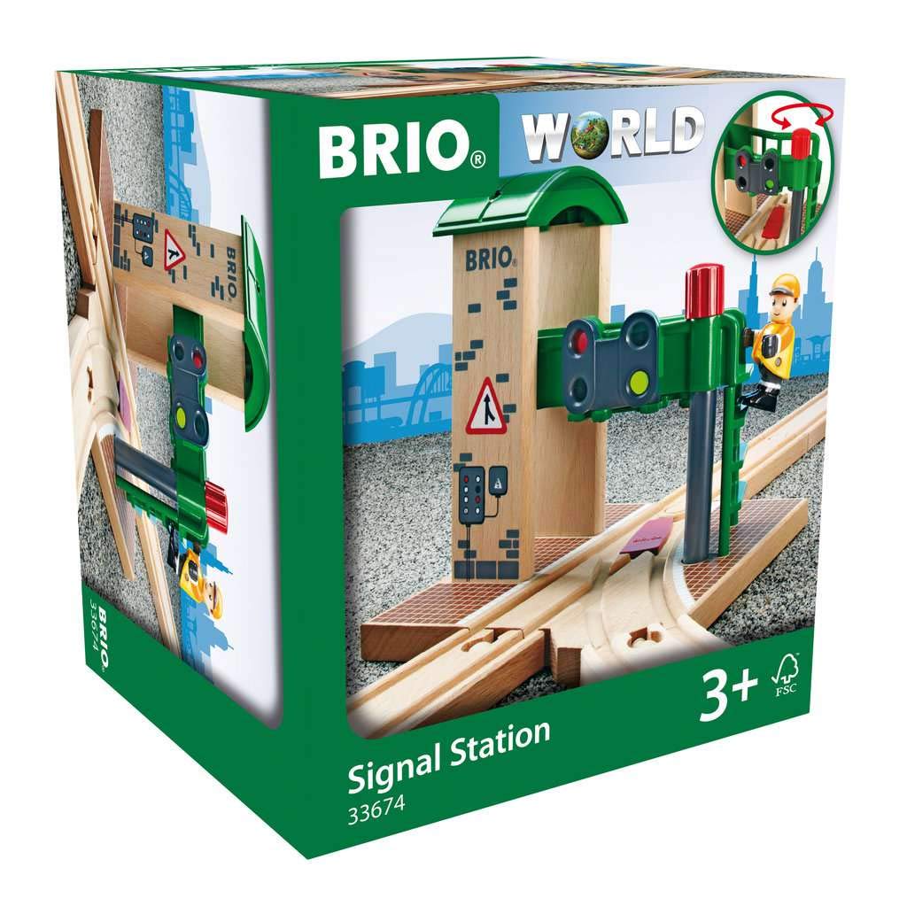 BRIO World 33757 Hebebrücke – Eisenbahnzubehör Holzeisenbahn – Kleinkinderspielzeug empfohlen für Kinder ab 3 Jahren & Bahn 33674 - Signal Station