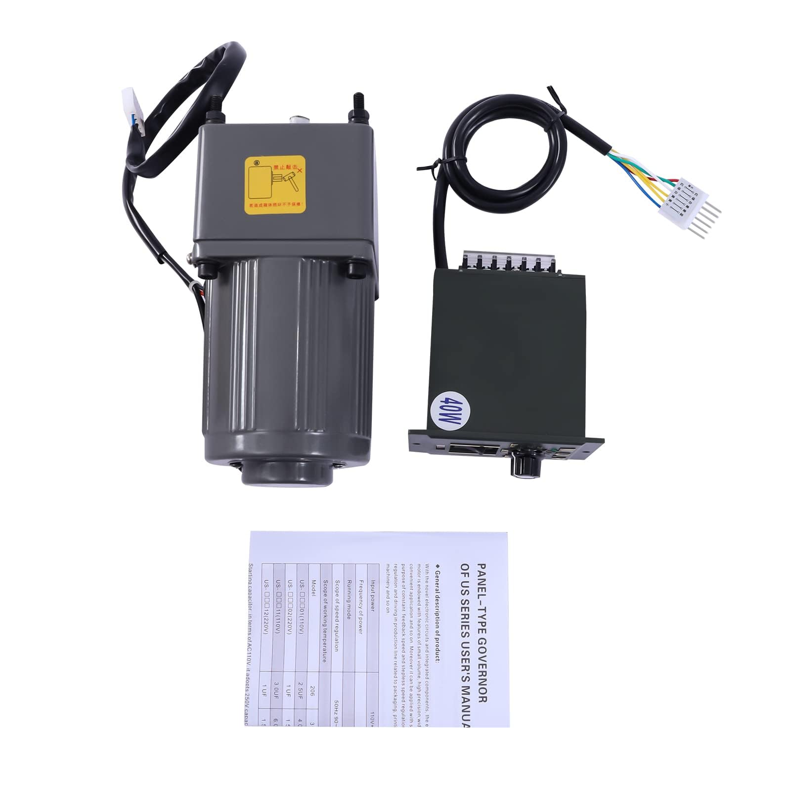 Getriebemotor 40W, Elektromotor Wechselstrom 20K Stufenlos Einstellbar Gear Motor mit Drehzahlregler Einphasig Motor 220V 1400rpm