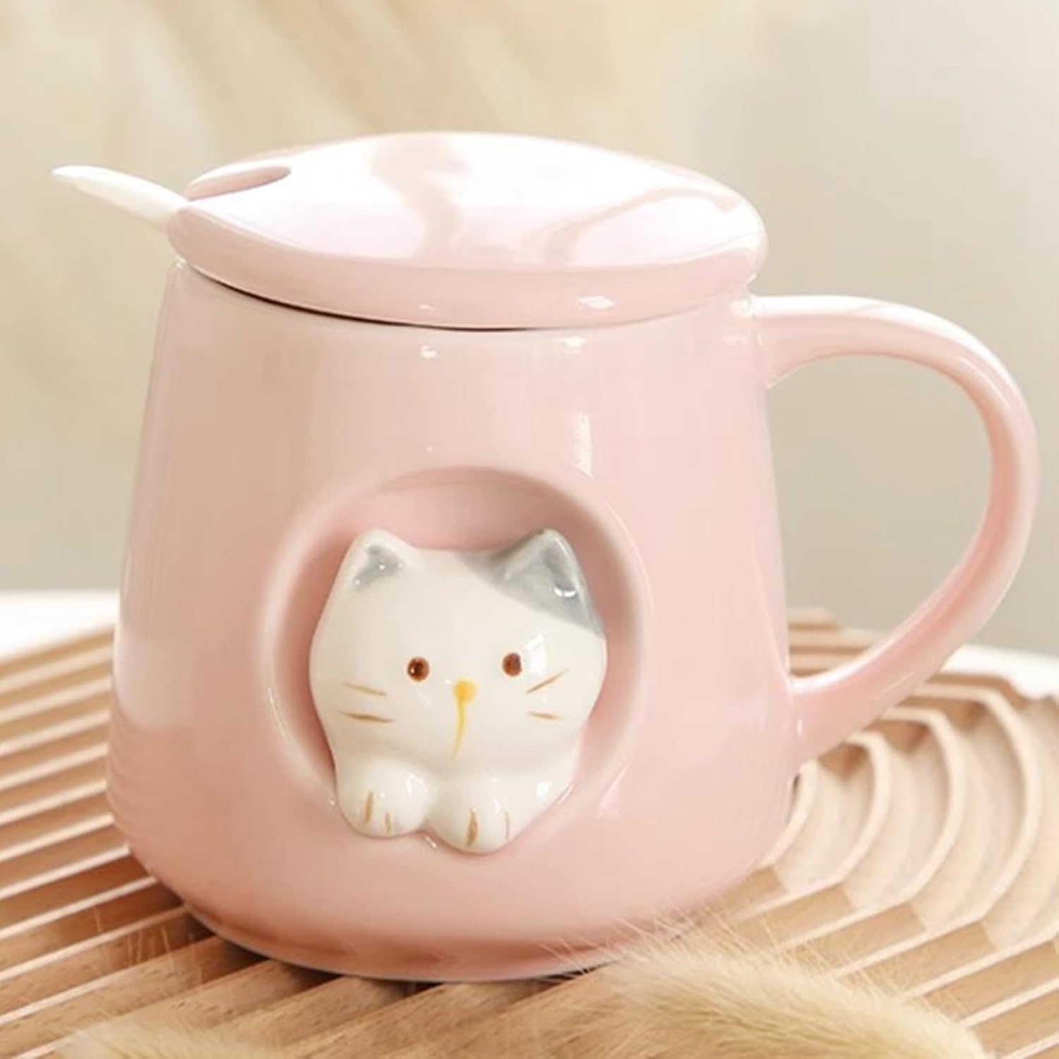 マグカップ 可愛い プレゼント 立体3D 猫 ピンク 大容量 380ml 朝食 お茶 牛乳 ティーカップ セラミック 食洗機 オーブ