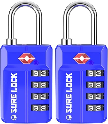 SURE LOCK Cerraduras de equipaje con combinación de 4 dígitos reiniciables aprobadas por la TSA con alerta abierta, diales de fácil lectura, para