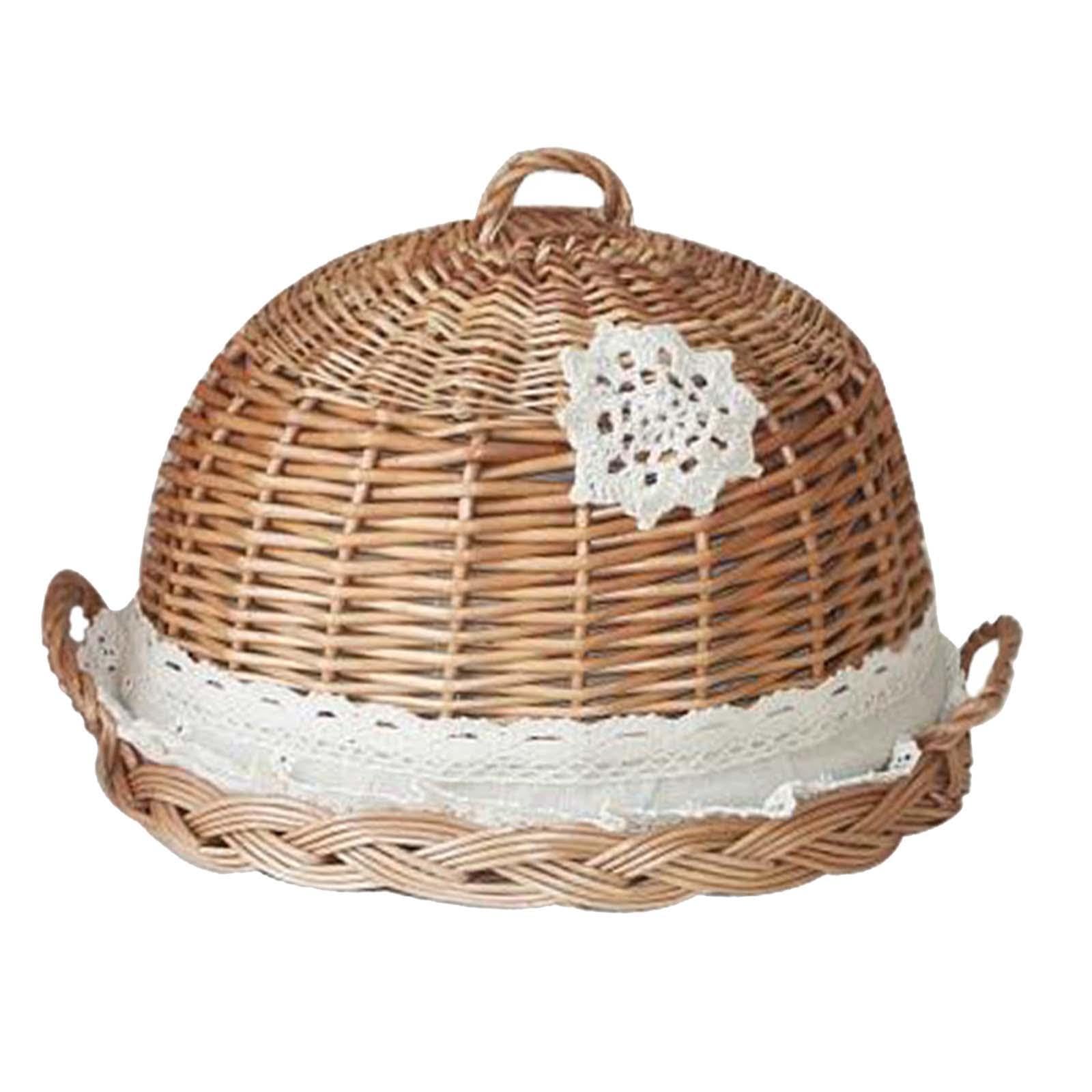 PIXZCSA for Creative Rattan Woven Serving Tray And Food Dome Cover For Displaying Bread Pizzas And Desserts At Gatherings Picnic Party Bread Storage Plate Platter Round