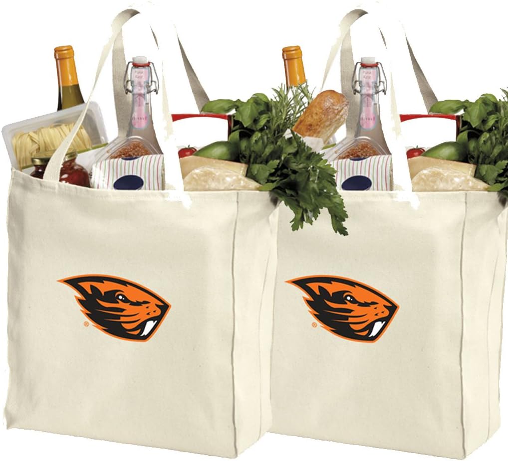 Broad Bay Reusable Oregon State Shopping Bags or OSU Beavers Grocery Bag 2Pc SET NATURAL COTTON