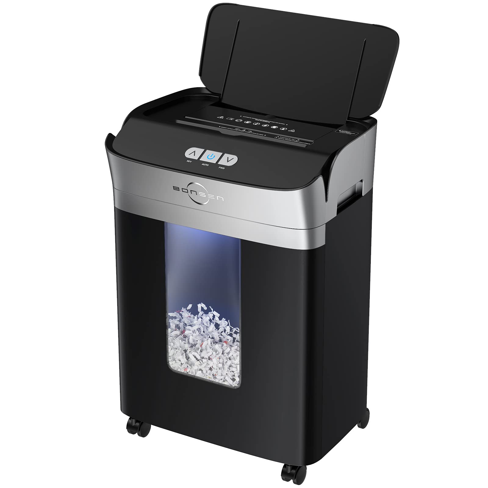 BONSEN Paper Shredder, 90-Sheet Auto Feed & 6-Sheet Manual Micro-Cut Shredder, Paper/Credit Cards/St
