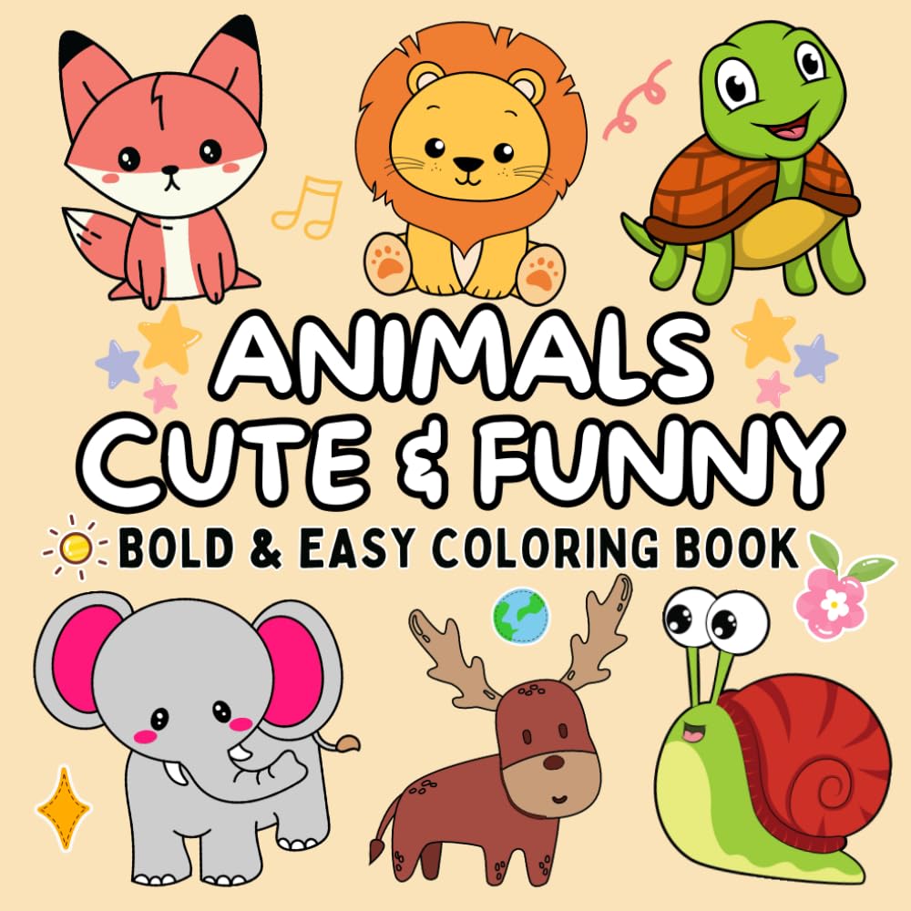 Amazon.com: Animals Cute & Funny Bold and Easy Coloring Book: 50 Simple ...