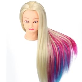 TopDirect 29 Inch Long Colorful Hair Cosmetology Mannequin Head for Styling and Hairdressing Practice - Training Doll With Clamp Holder and Tools