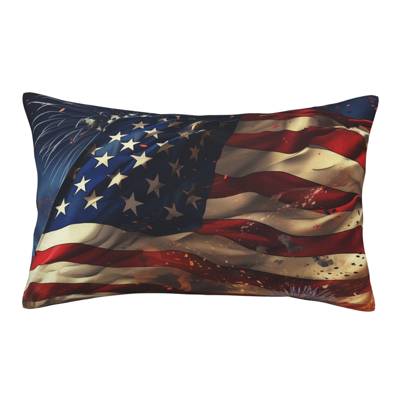 Velvet Pillowcases 20"x30" Ultra Soft Breathable Pillow Cases, Luxury Fuzzy Throw Pillow Covers with Zipper, Flag Firework Pillow Shams All Seasons Decorative Cushion Cases for Couch