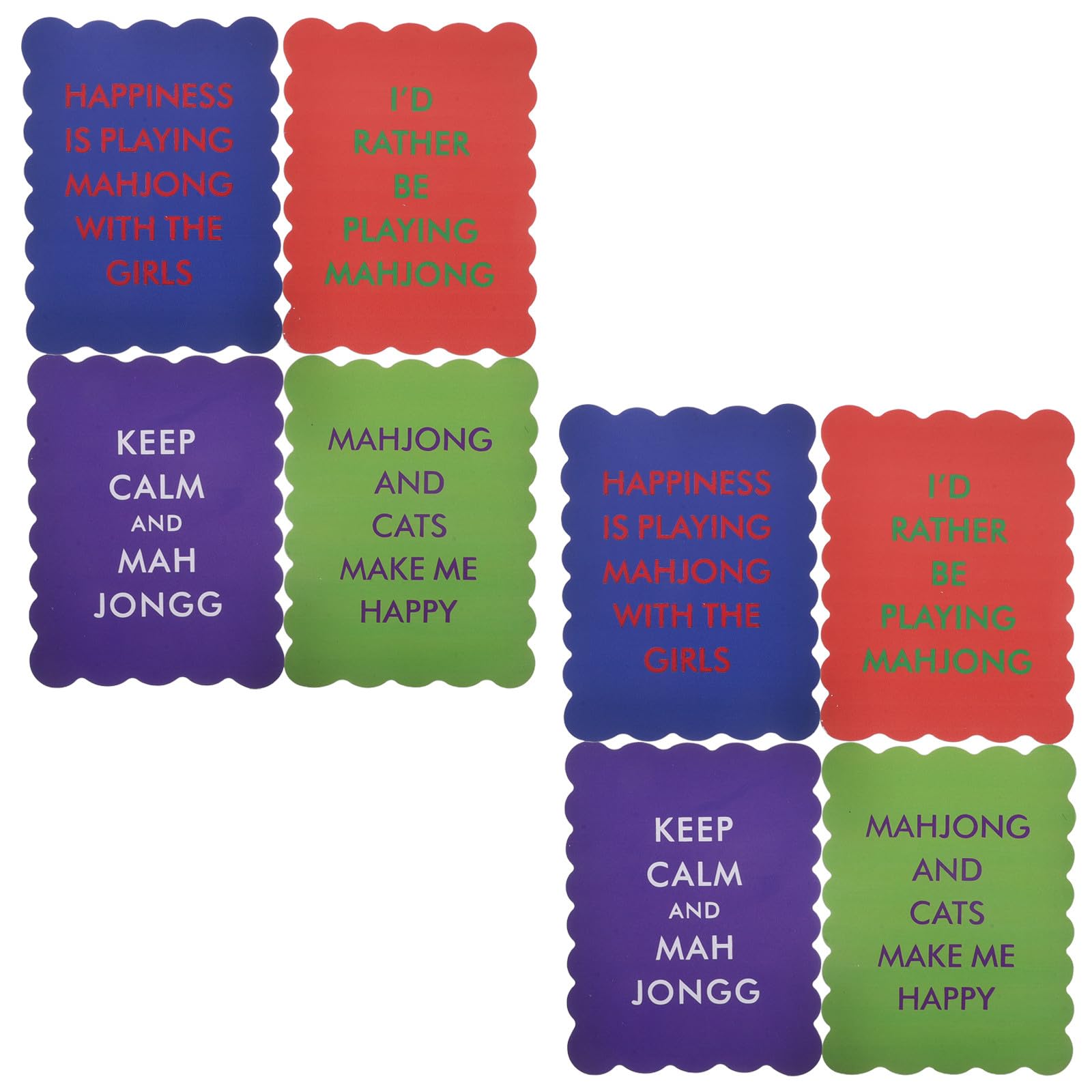 Gatuida 8 carte Mahjong colorate con bordi ondulati | Carte da mescolare in PVC a 4 colori, set di mescolatori con bordo ondulato e proverbi umoristici, accessori per Mahjong,