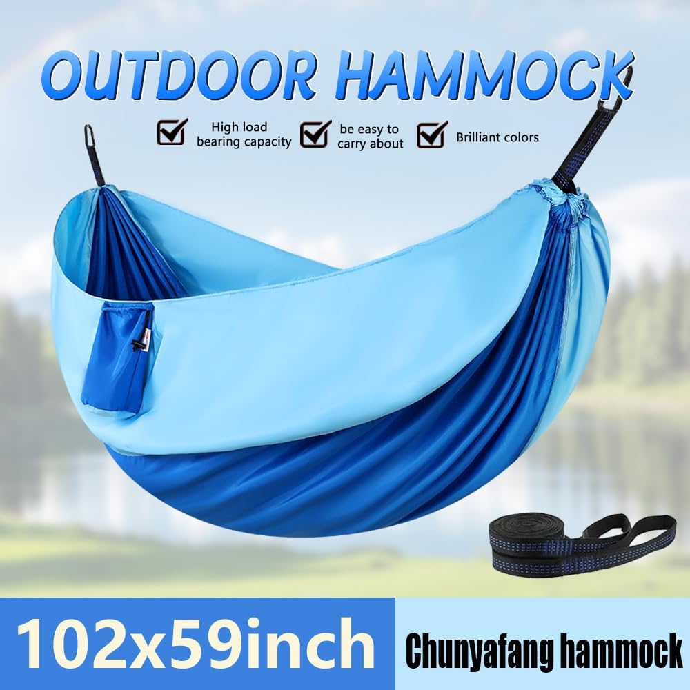 Camping Hammock, Portable Hammocks with Tree Straps & Attached Carry Bag, Travel Tree Hammocks for Outside Indoor Hiking Beach Backpack Travel(Blue, Polyester Pongee)
