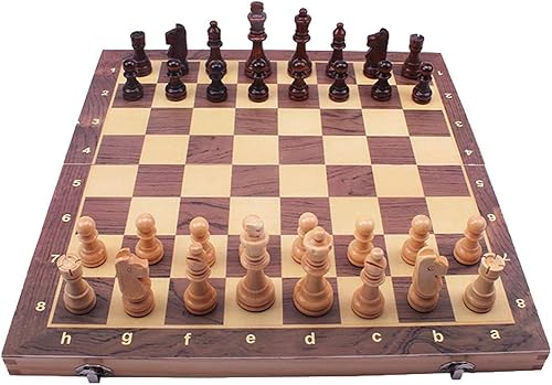 Miniatura 7 de ROLTIN Juego de ajedrez de madera magnético, plegable, portátil, juegos de mesa de ajedrez de viaje, con piezas de juego, ranuras de almacenamiento