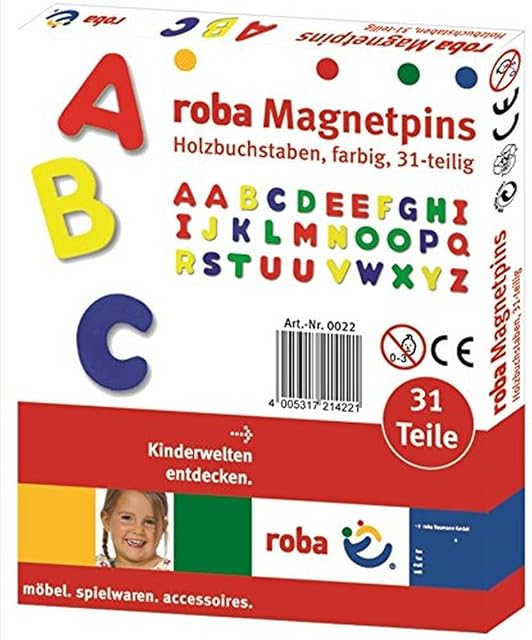 Roba Magnetyczne litery, ABC zestaw 31 szt. pinki magnetyczne z drewna, zabawka szkolna dla dzieci