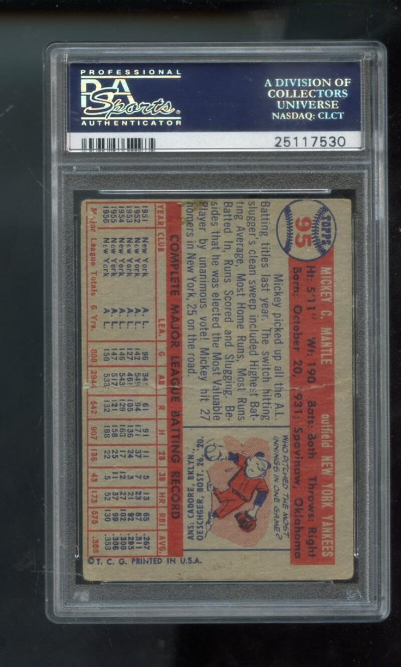 Amazon.com: 1957 Topps #95 Mickey Mantle New York Yankees PSA 1
