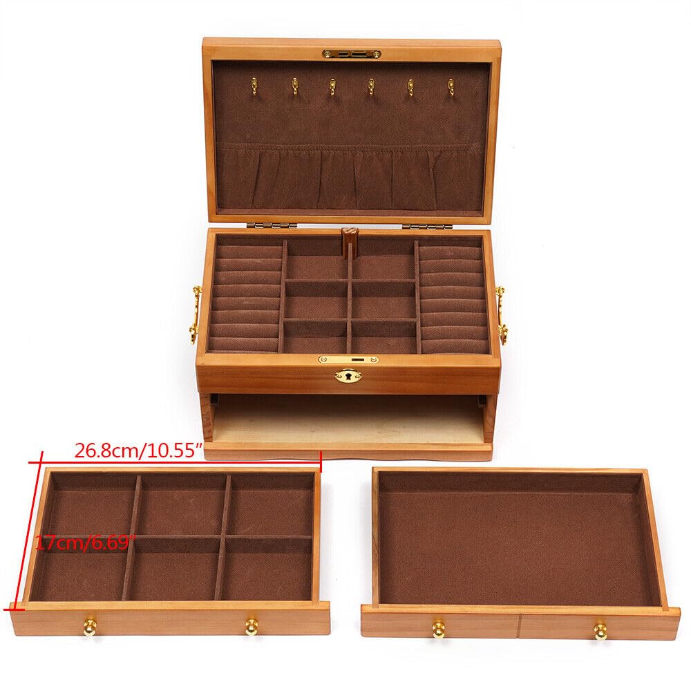 Joyero de madera de 3 niveles, caja de joyería, caja de regalo, para guardar relojes, gafas, joyas, gemelos, eslabones de repuesto, anillos, pendientes