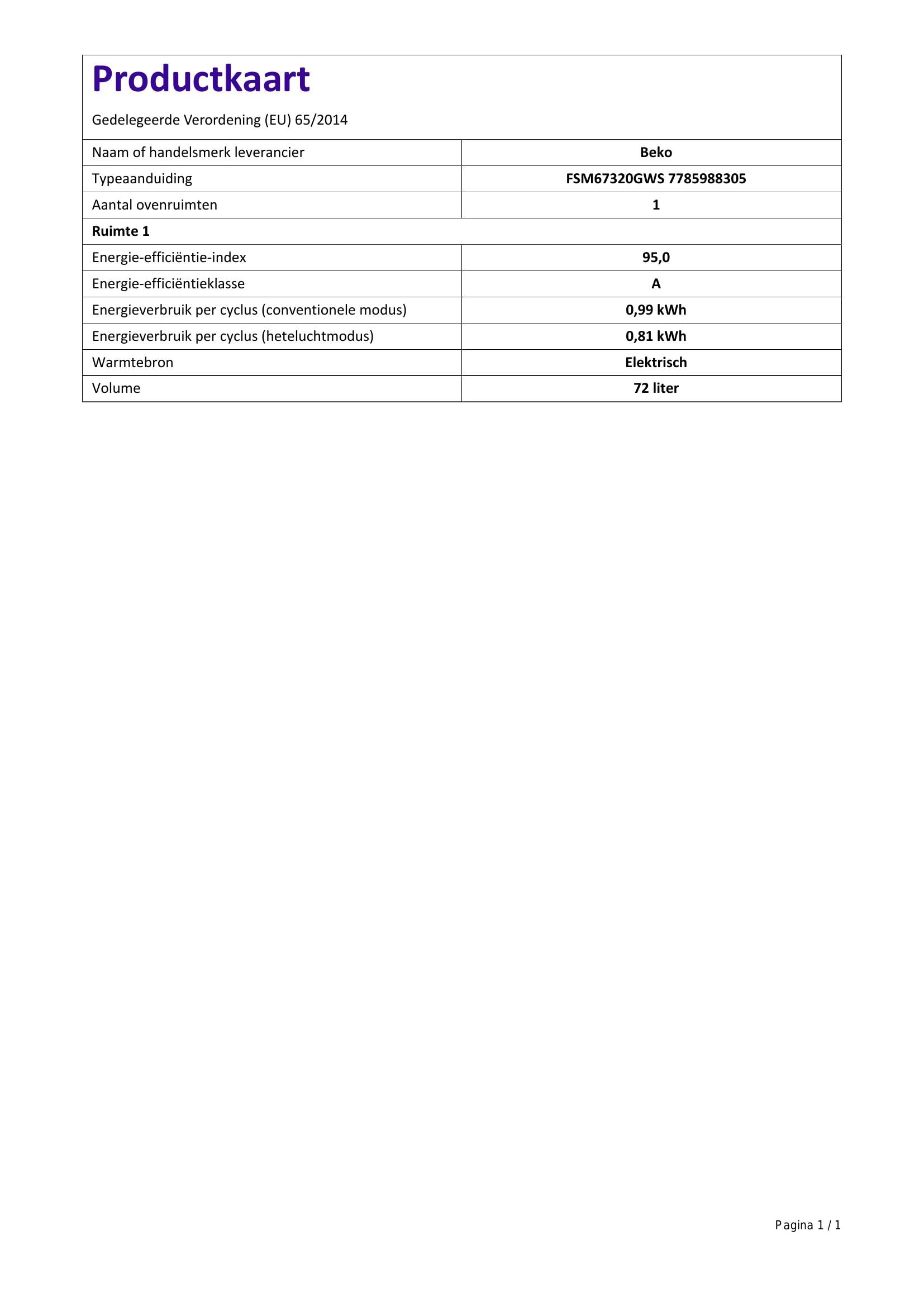 Beko FSM67320GWS Freistehender Elektroherd 72l 8 Heizarten Glaskeramik Kochfeld 4 Kochzonen Energieeffizienzklasse A Weiß